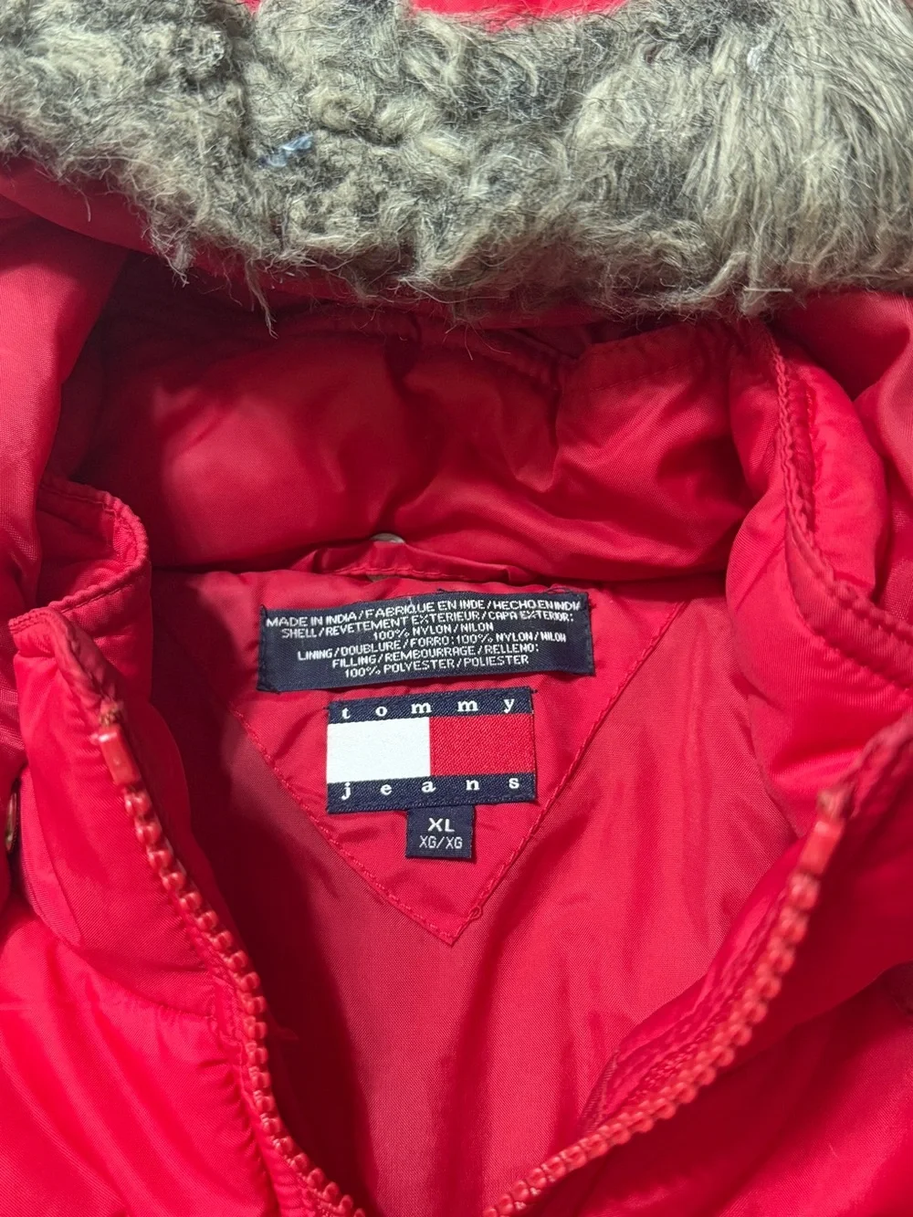 Tommy Hilfiger Kids Red Hooded Puffer Jacket with Faux Fur Trim